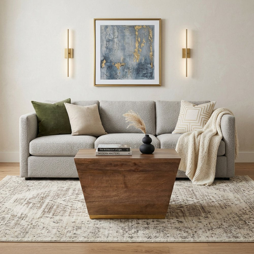 Dark Brown and Brass Distressed Solid Wood Square Block End Table