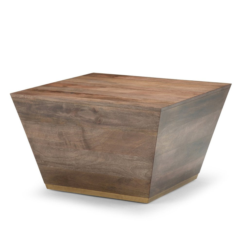 Dark Brown and Brass Distressed Solid Wood Square Block End Table