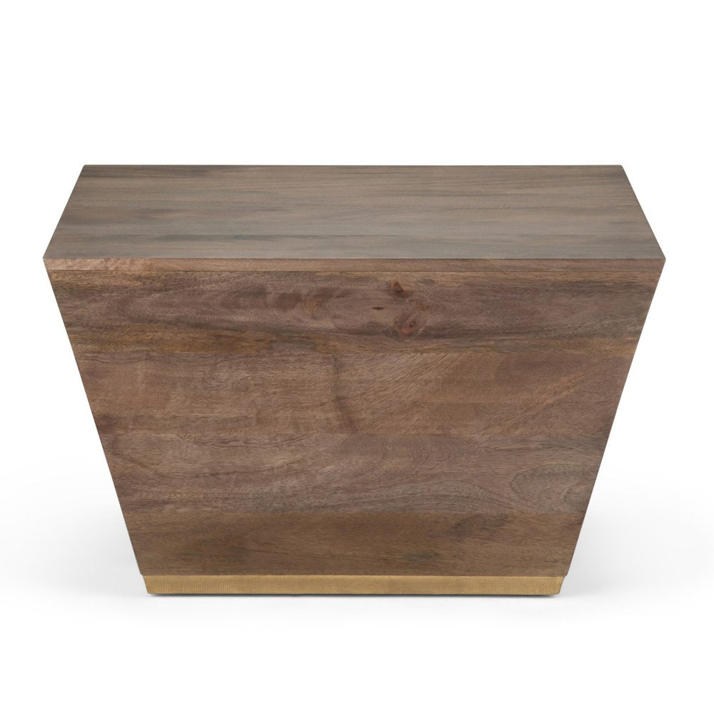 Dark Brown and Brass Distressed Solid Wood Square Block End Table