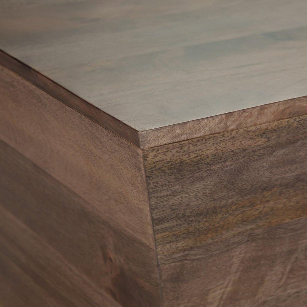 Dark Brown and Brass Distressed Solid Wood Square Block End Table