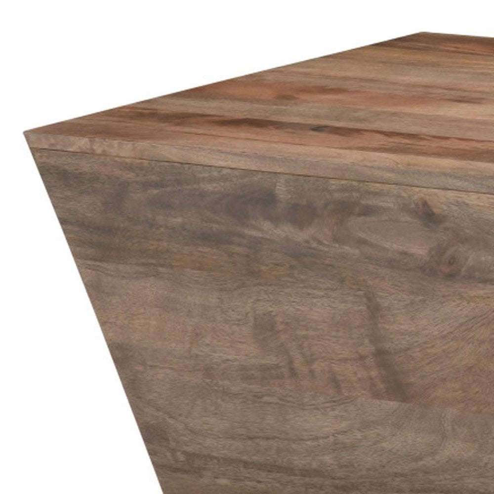 Dark Brown and Brass Distressed Solid Wood Square Block End Table