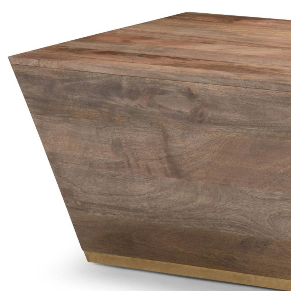 Dark Brown and Brass Distressed Solid Wood Square Block End Table