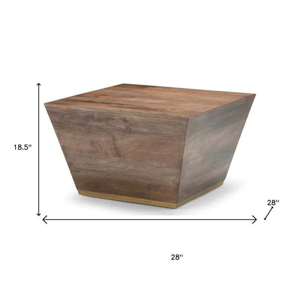 Dark Brown and Brass Distressed Solid Wood Square Block End Table