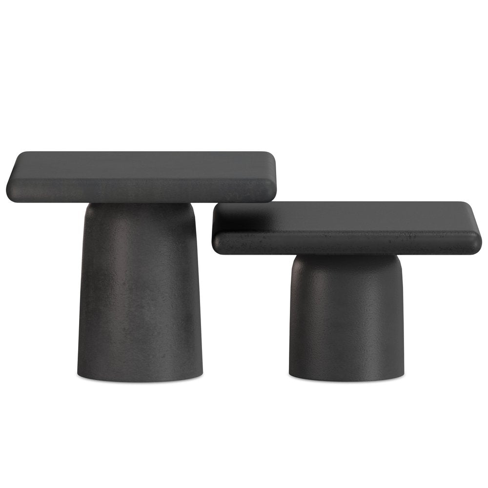 Set of Two Graphite Distressed Aluminum Square Pedestal End Tables