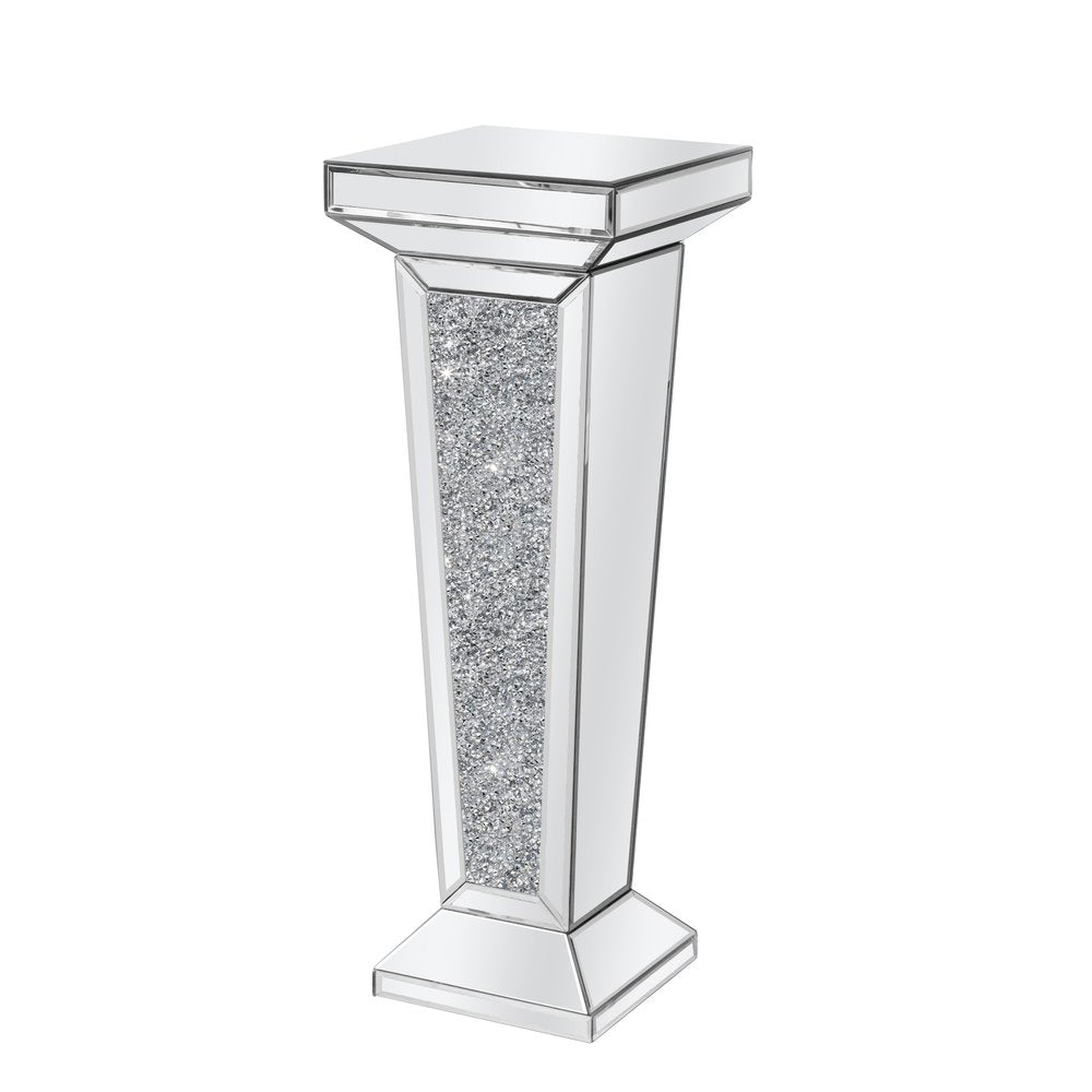 Silver Mirrored Glass and Faux Crystals Pedestal Accent Table