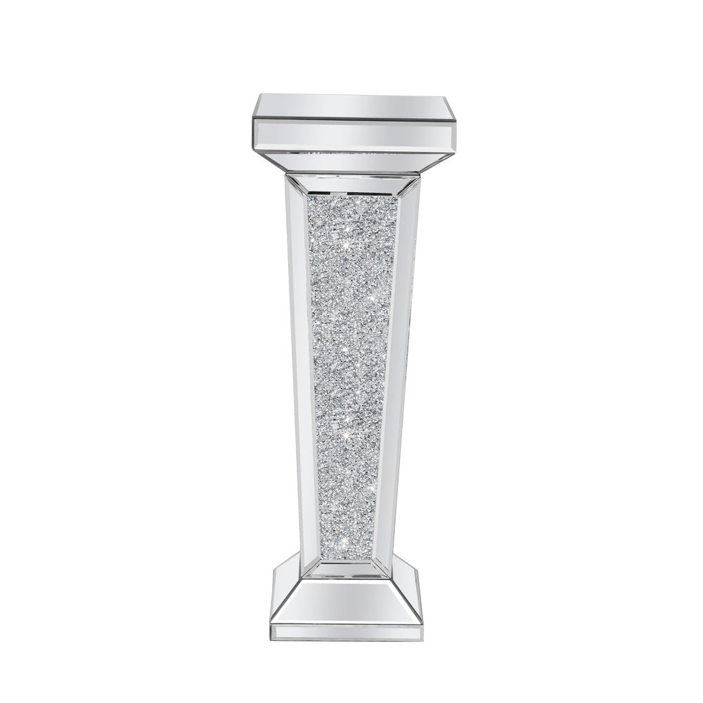 Silver Mirrored Glass and Faux Crystals Pedestal Accent Table