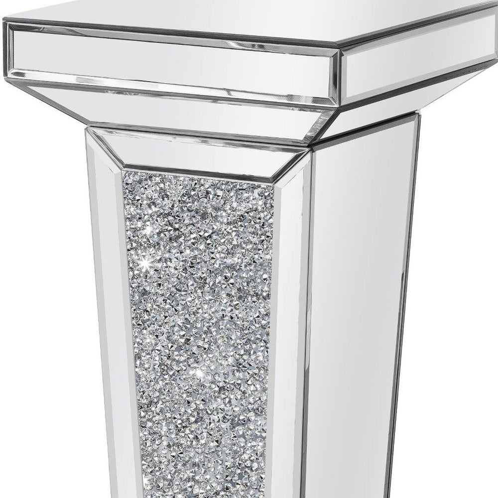 Silver Mirrored Glass and Faux Crystals Pedestal Accent Table