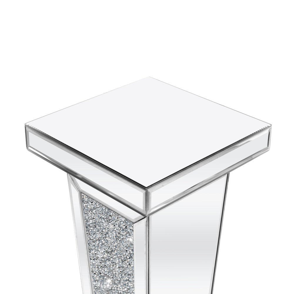 Silver Mirrored Glass and Faux Crystals Pedestal Accent Table