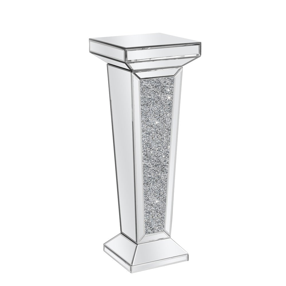 Silver Mirrored Glass and Faux Crystals Pedestal Accent Table
