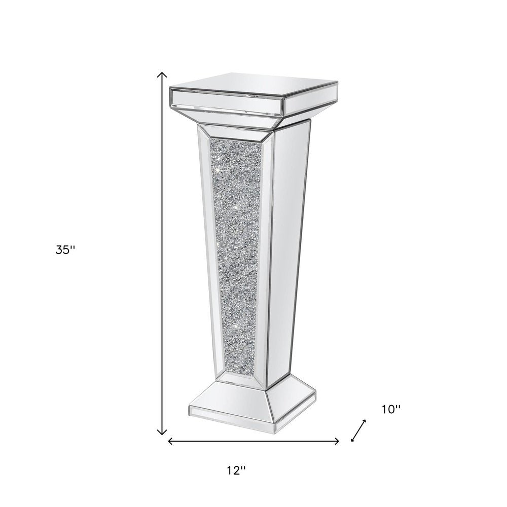 Silver Mirrored Glass and Faux Crystals Pedestal Accent Table