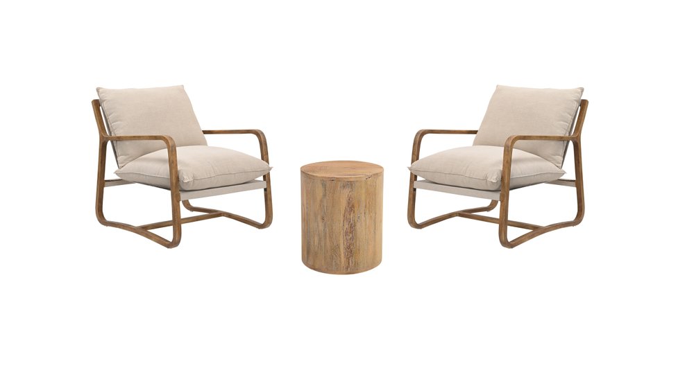Set of Three Brown Solid Wood Round Solid Furniture Set