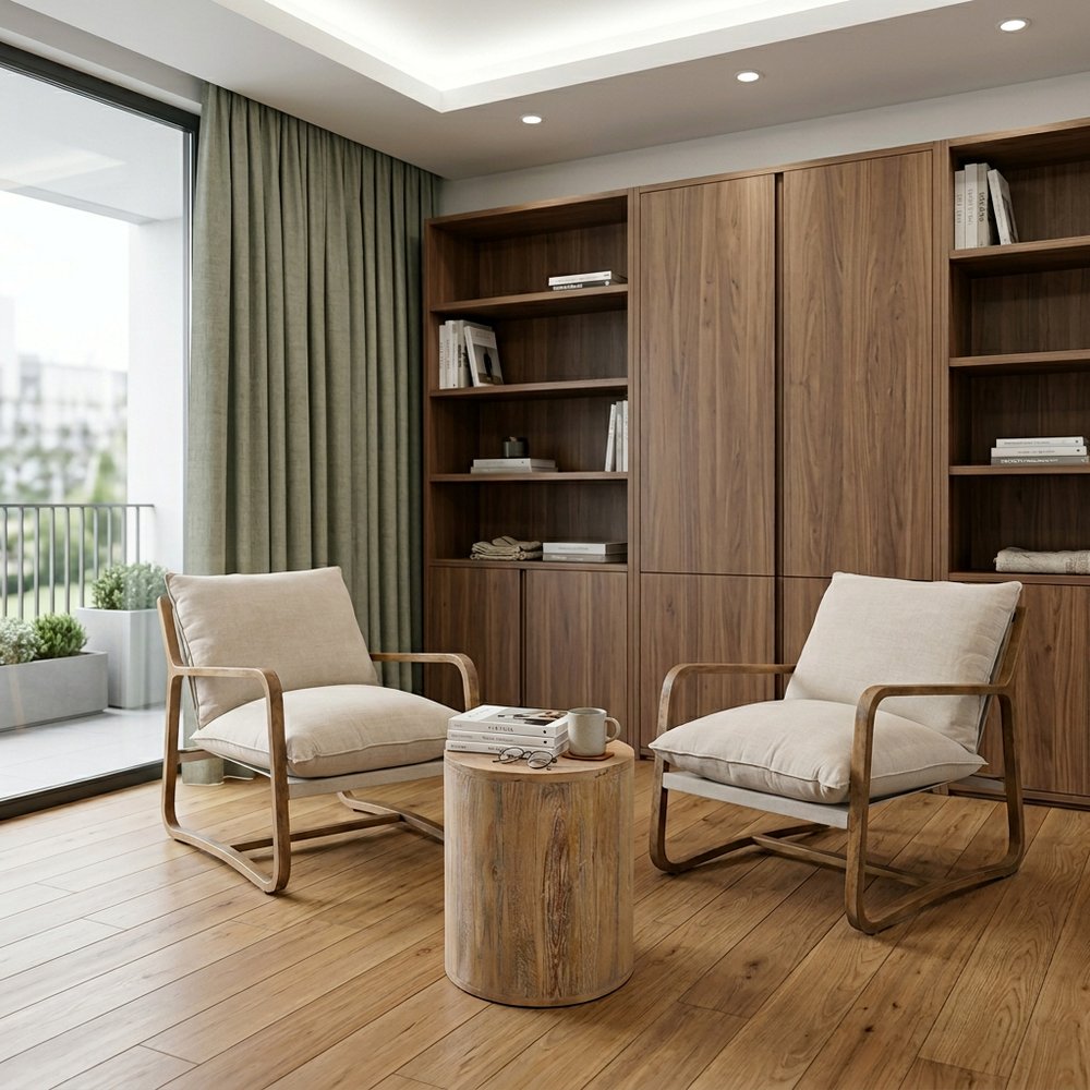Set of Three Brown Solid Wood Round Solid Furniture Set