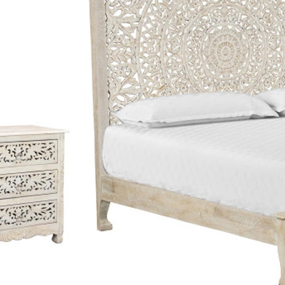 Three Piece White Solid Wood Bedroom Set