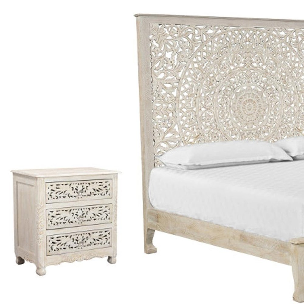Three Piece White Solid Wood Bedroom Set