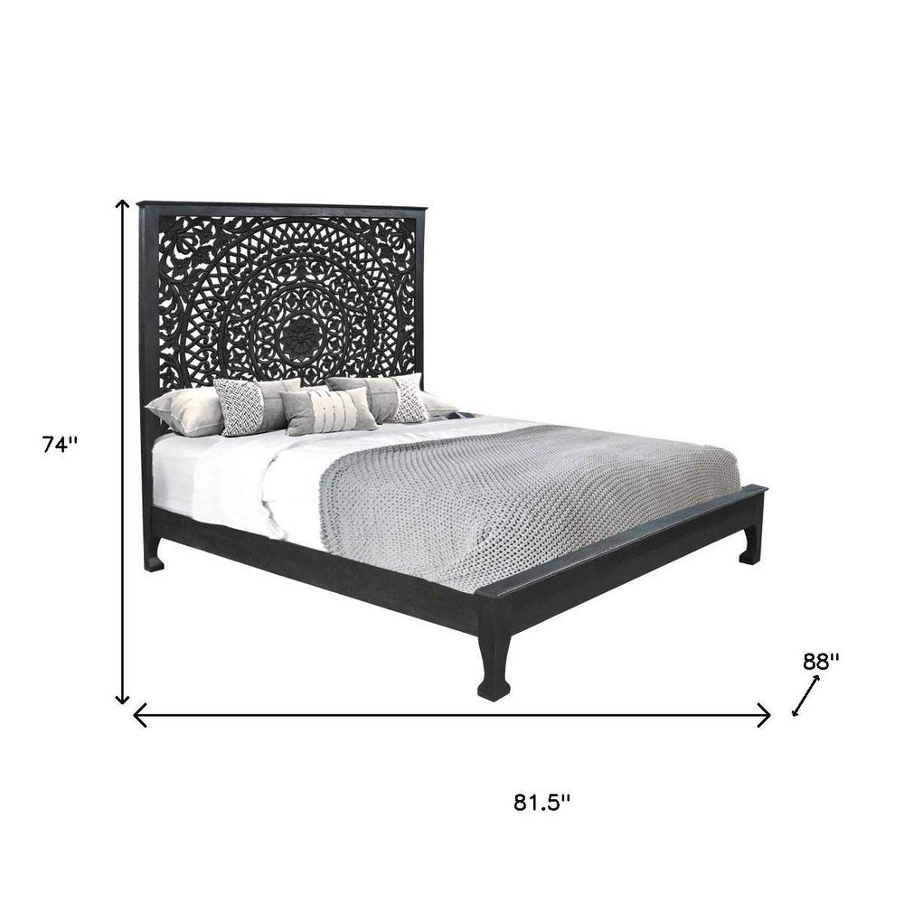 Three Piece Black Solid Wood Bedroom Set