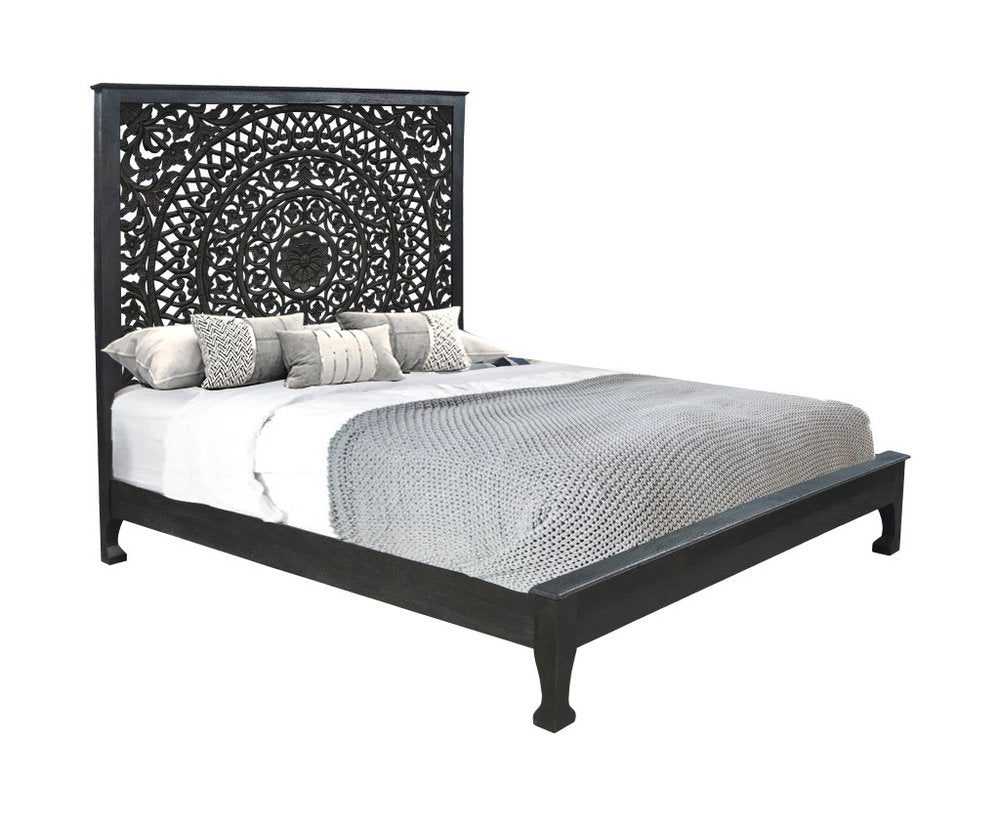 Three Piece Black Solid Wood Bedroom Set