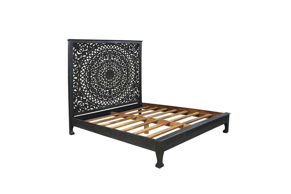 Three Piece Black Solid Wood Bedroom Set