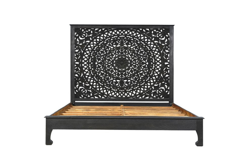 Three Piece Black Solid Wood Bedroom Set