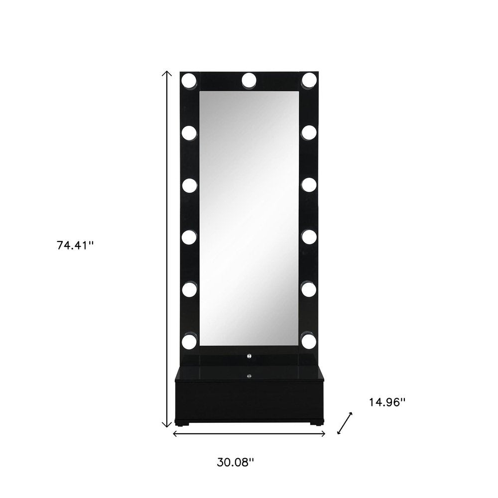 Black Wood Lighted Freestanding Framed Full Length Mirror - 74-inch
