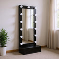 Black Wood Lighted Freestanding Framed Full Length Mirror - 74-inch