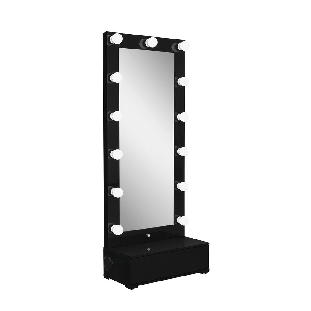 Black Wood Lighted Freestanding Framed Full Length Mirror - 74-inch
