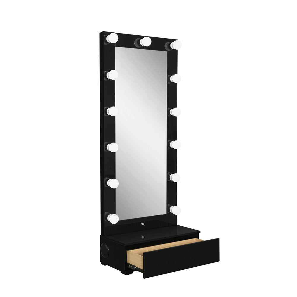 Black Wood Lighted Freestanding Framed Full Length Mirror - 74-inch