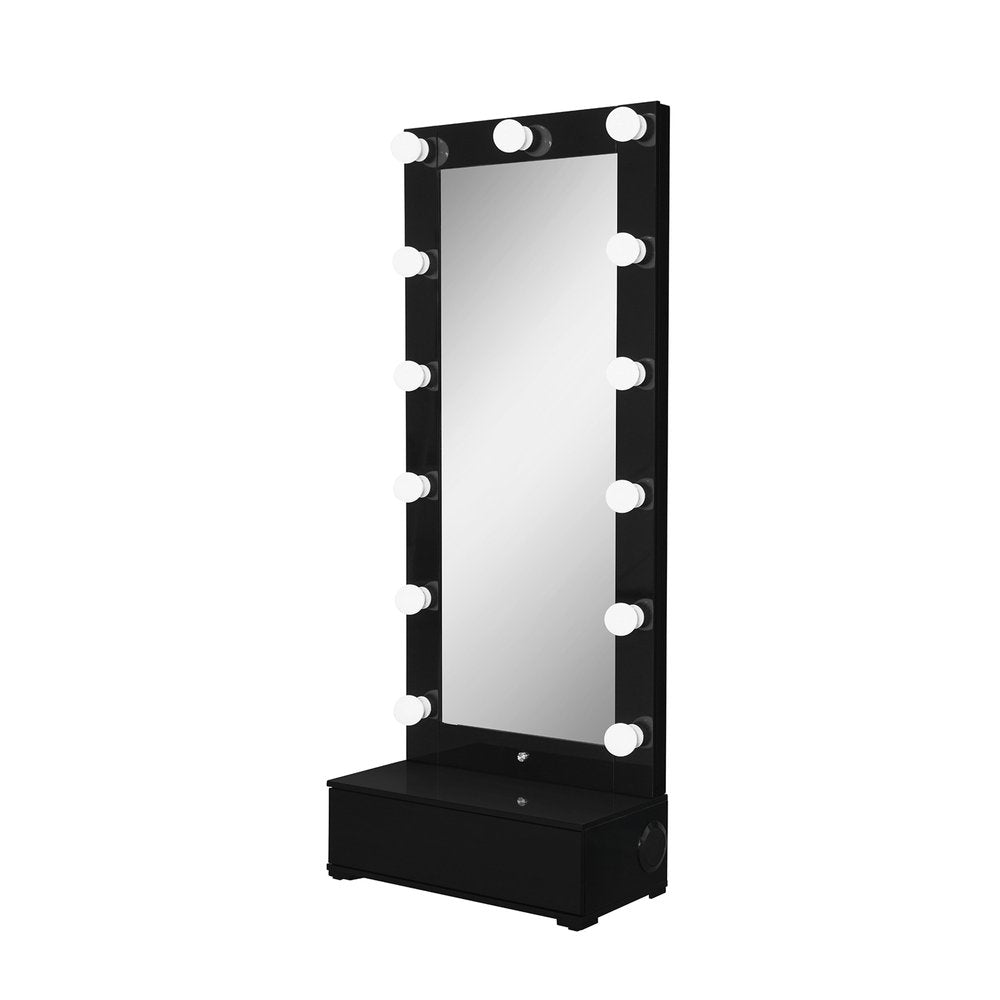 Black Wood Lighted Freestanding Framed Full Length Mirror - 74-inch