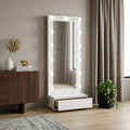 White Wood Lighted Freestanding Framed Full Length Mirror - 74-inch