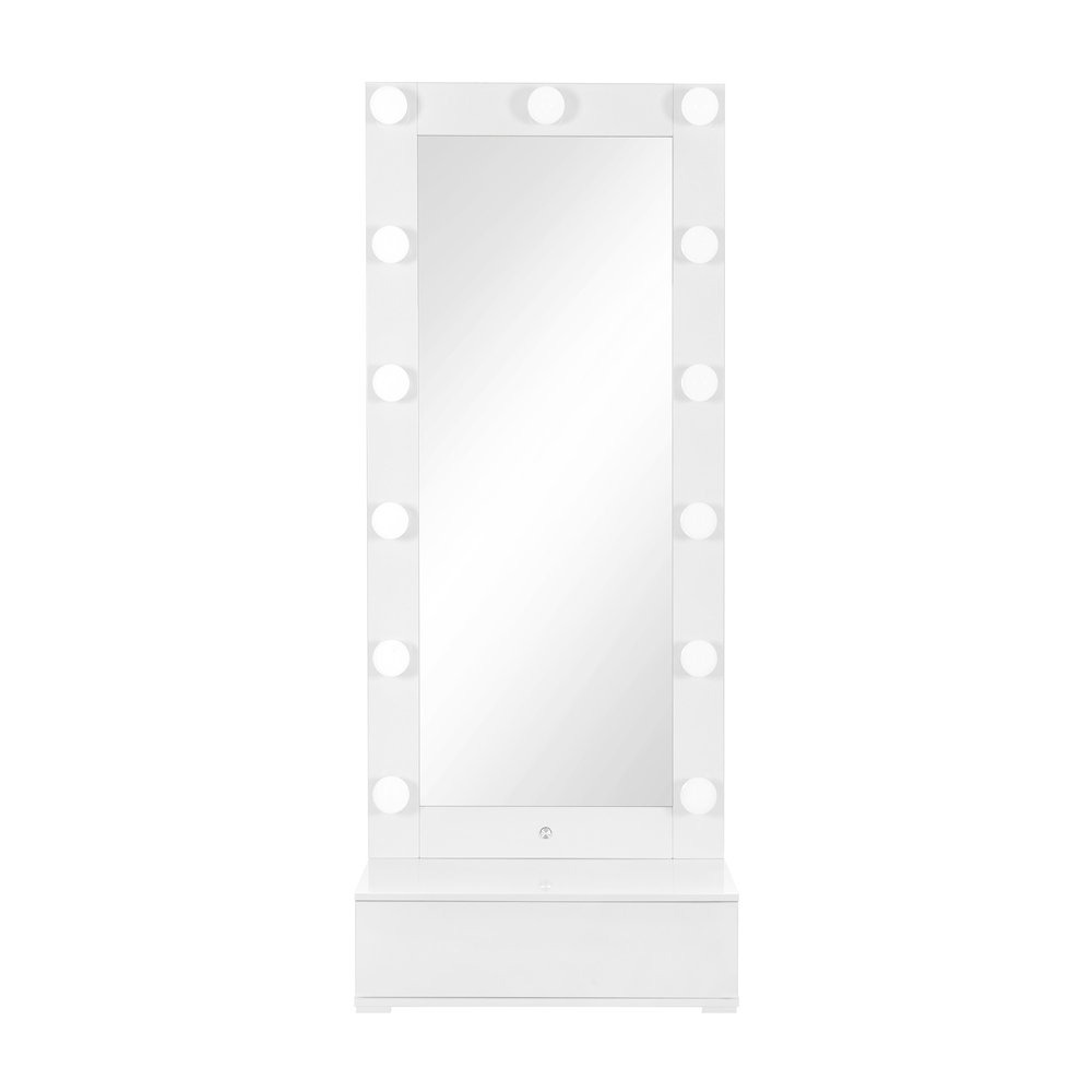 White Wood Lighted Freestanding Framed Full Length Mirror - 74-inch