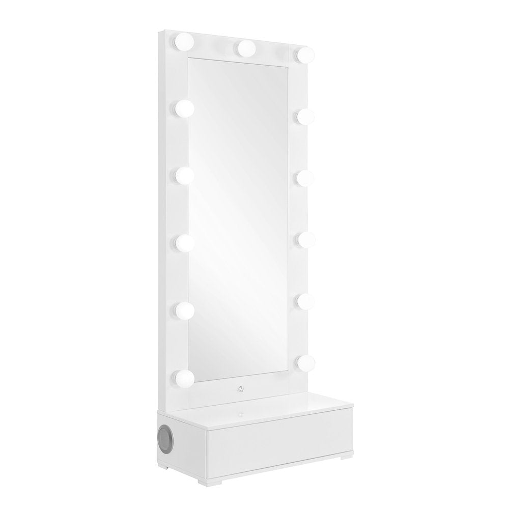 White Wood Lighted Freestanding Framed Full Length Mirror - 74-inch