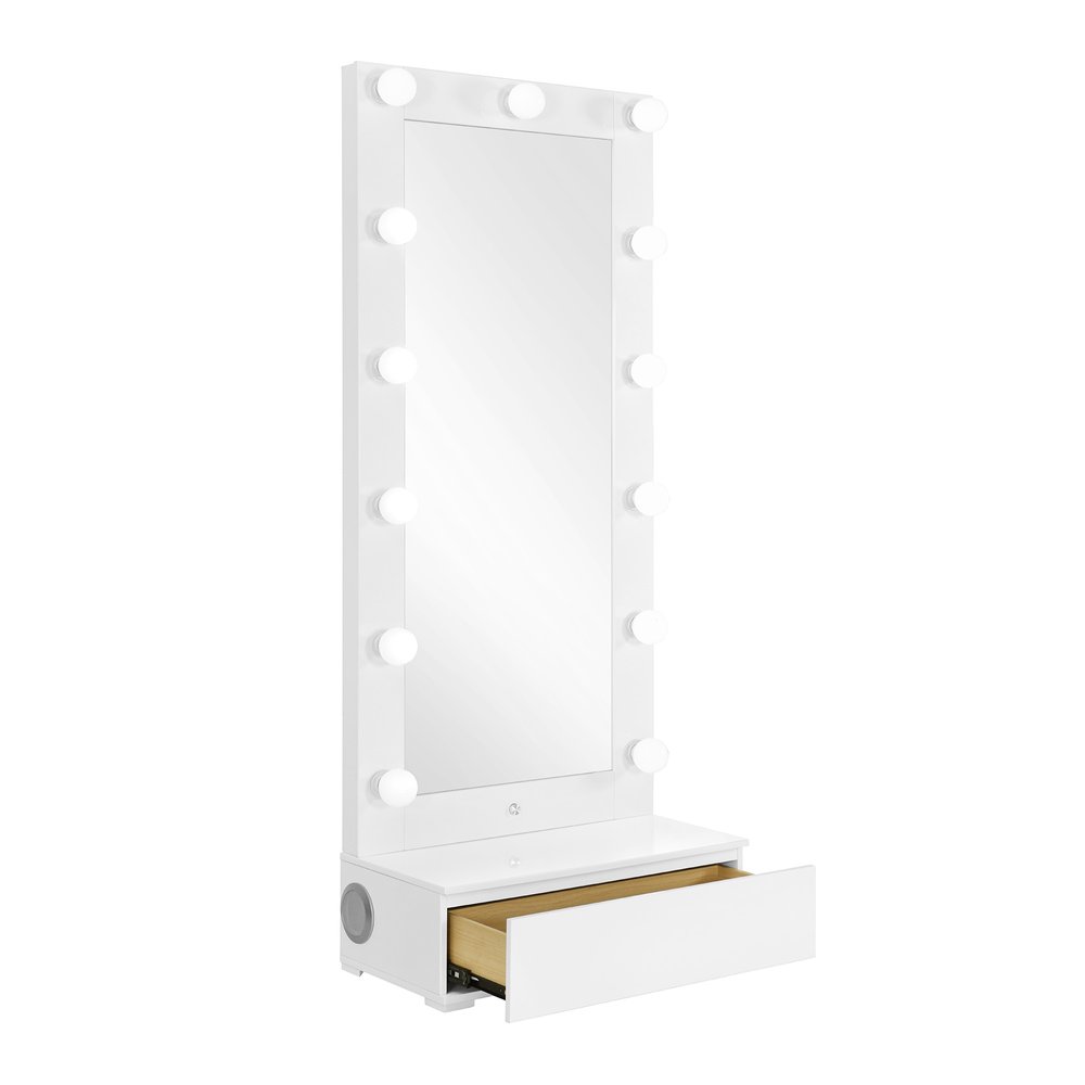 White Wood Lighted Freestanding Framed Full Length Mirror - 74-inch