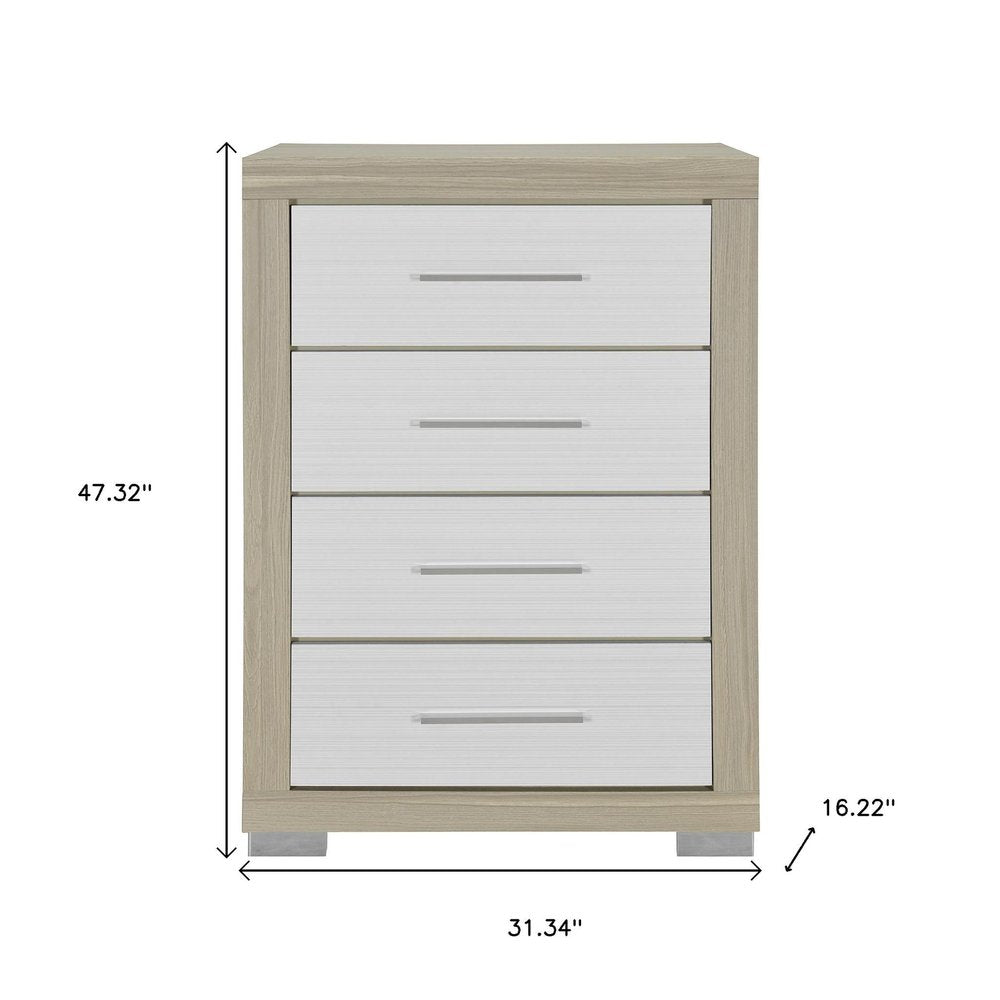 Natural and White Wood Four Drawer Dresser - 31-inch