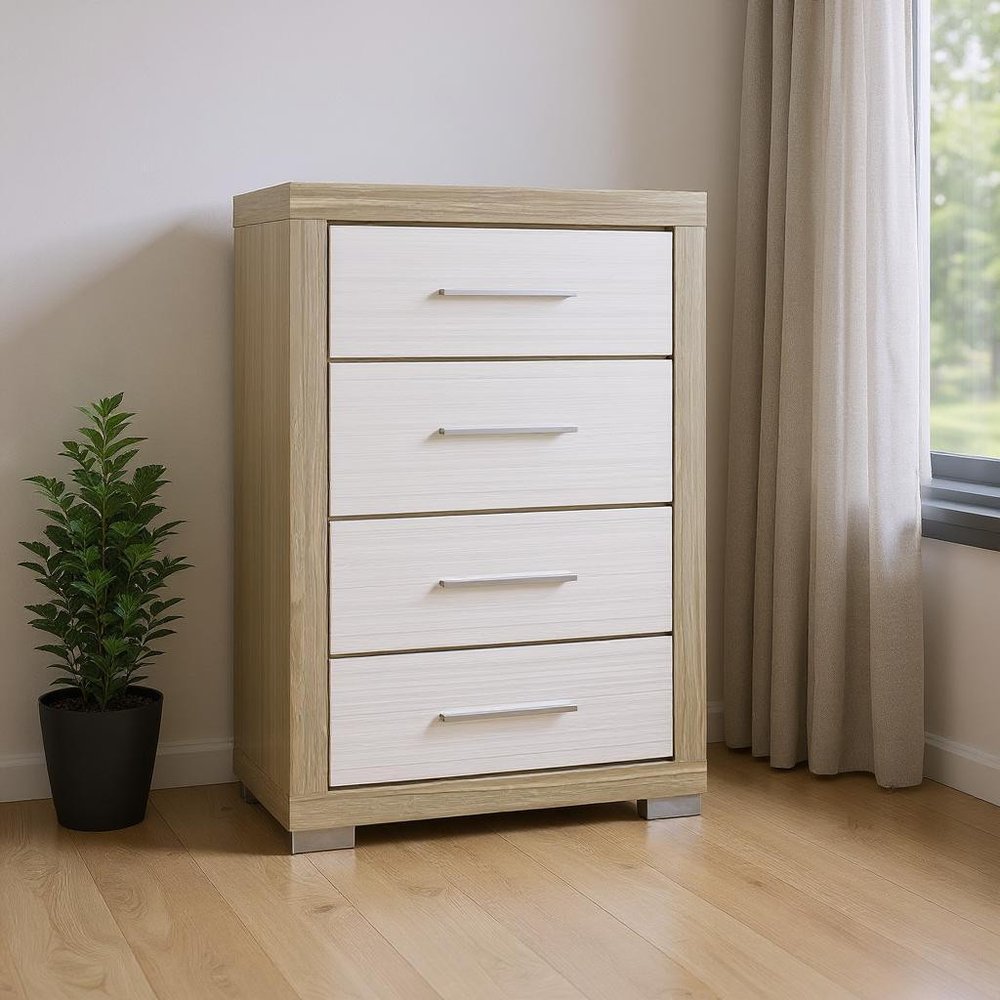Natural and White Wood Four Drawer Dresser - 31-inch