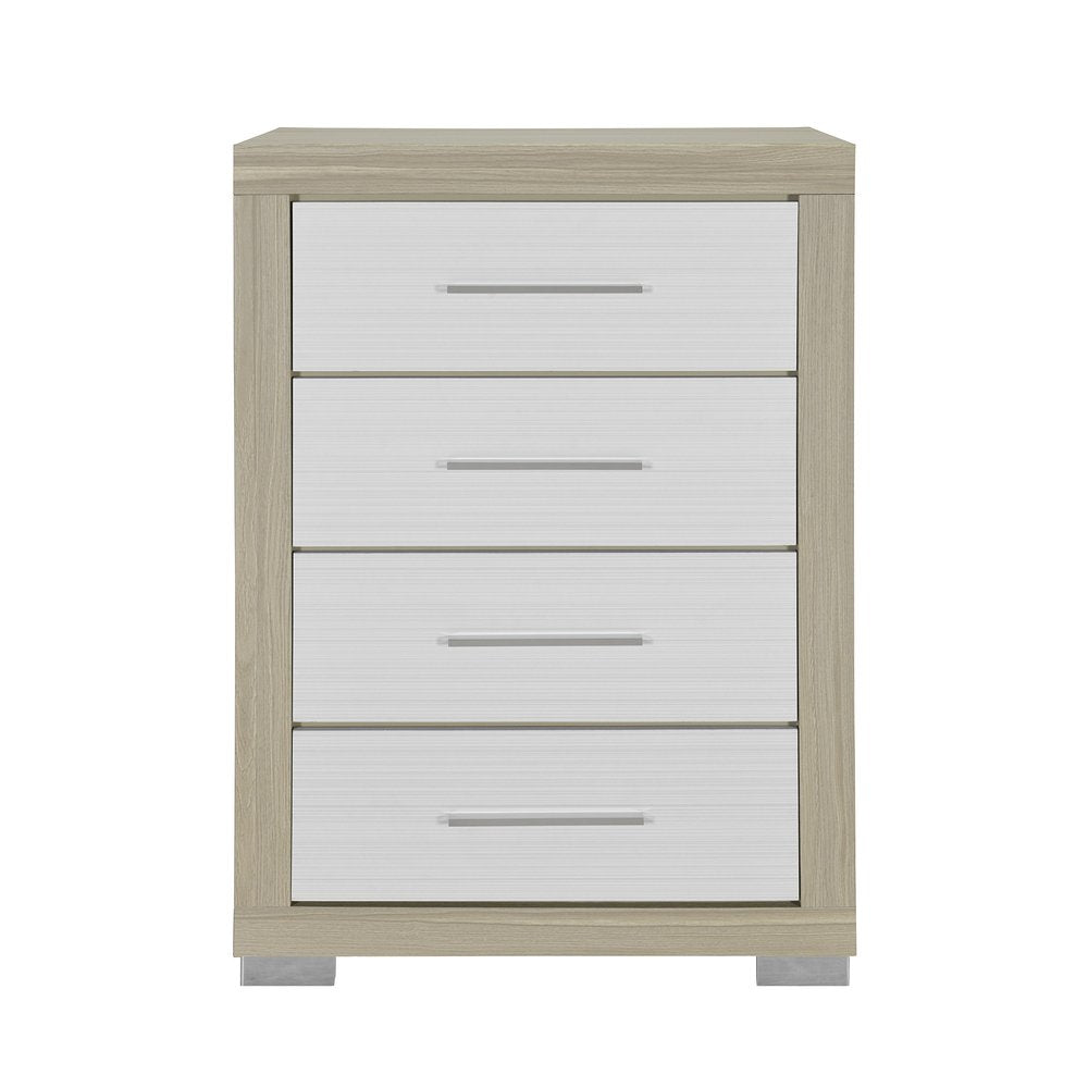 Natural and White Wood Four Drawer Dresser - 31-inch