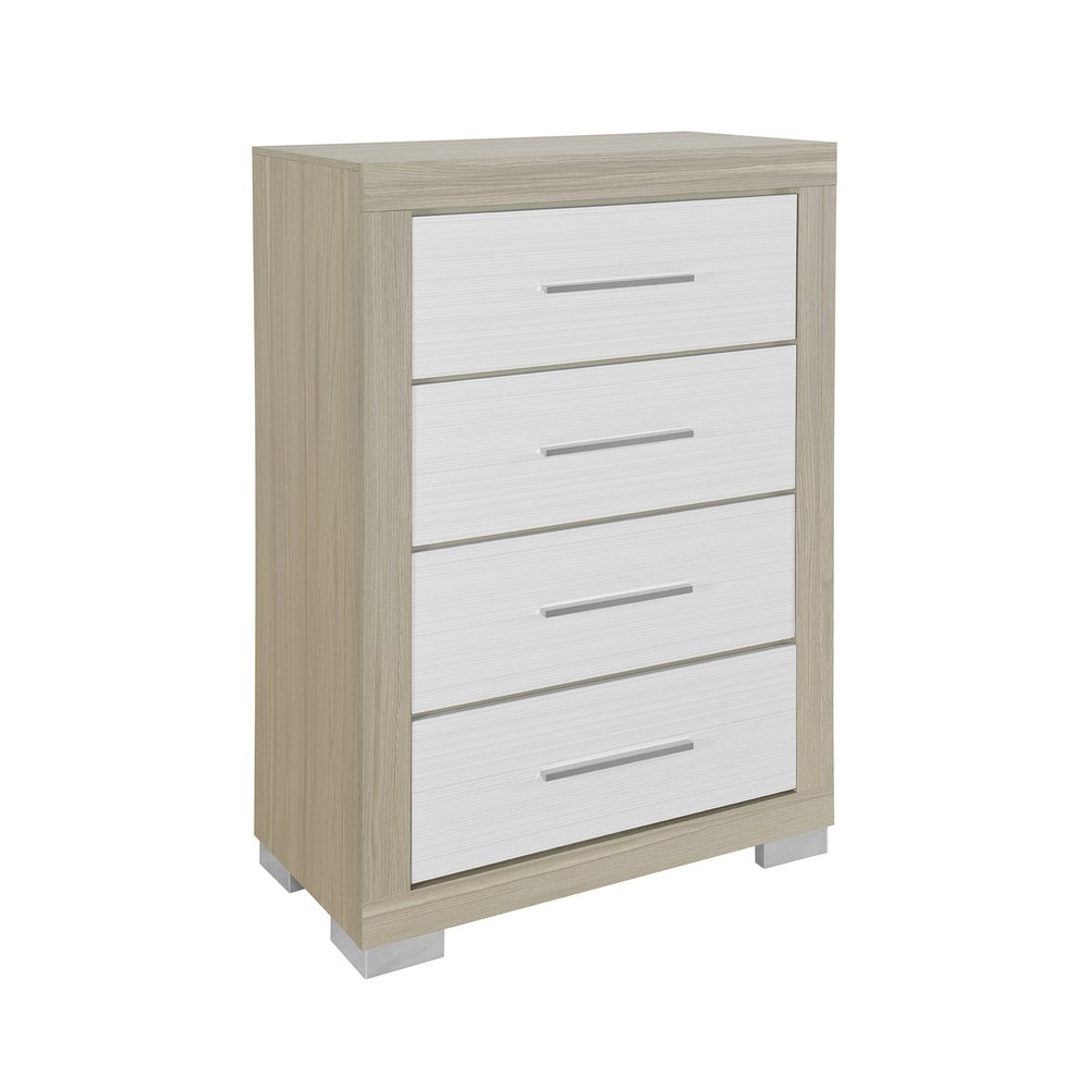 Natural and White Wood Four Drawer Dresser - 31-inch