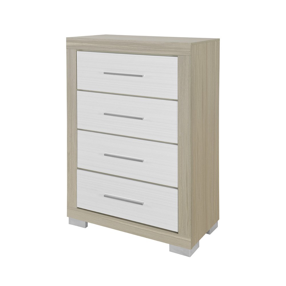 Natural and White Wood Four Drawer Dresser - 31-inch