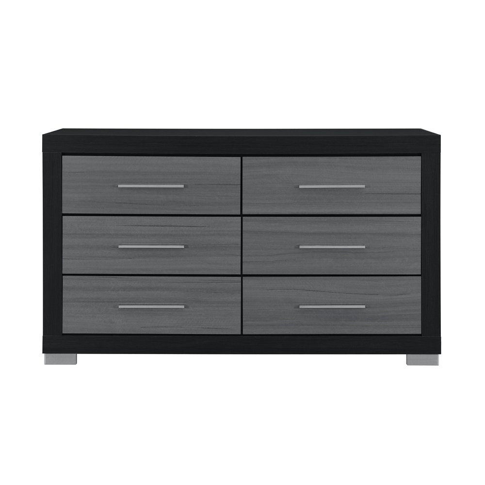Black and Gray Wood Six Drawer Double Dresser - 63-inch