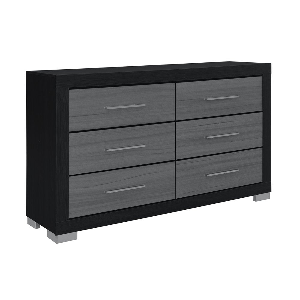 Black and Gray Wood Six Drawer Double Dresser - 63-inch