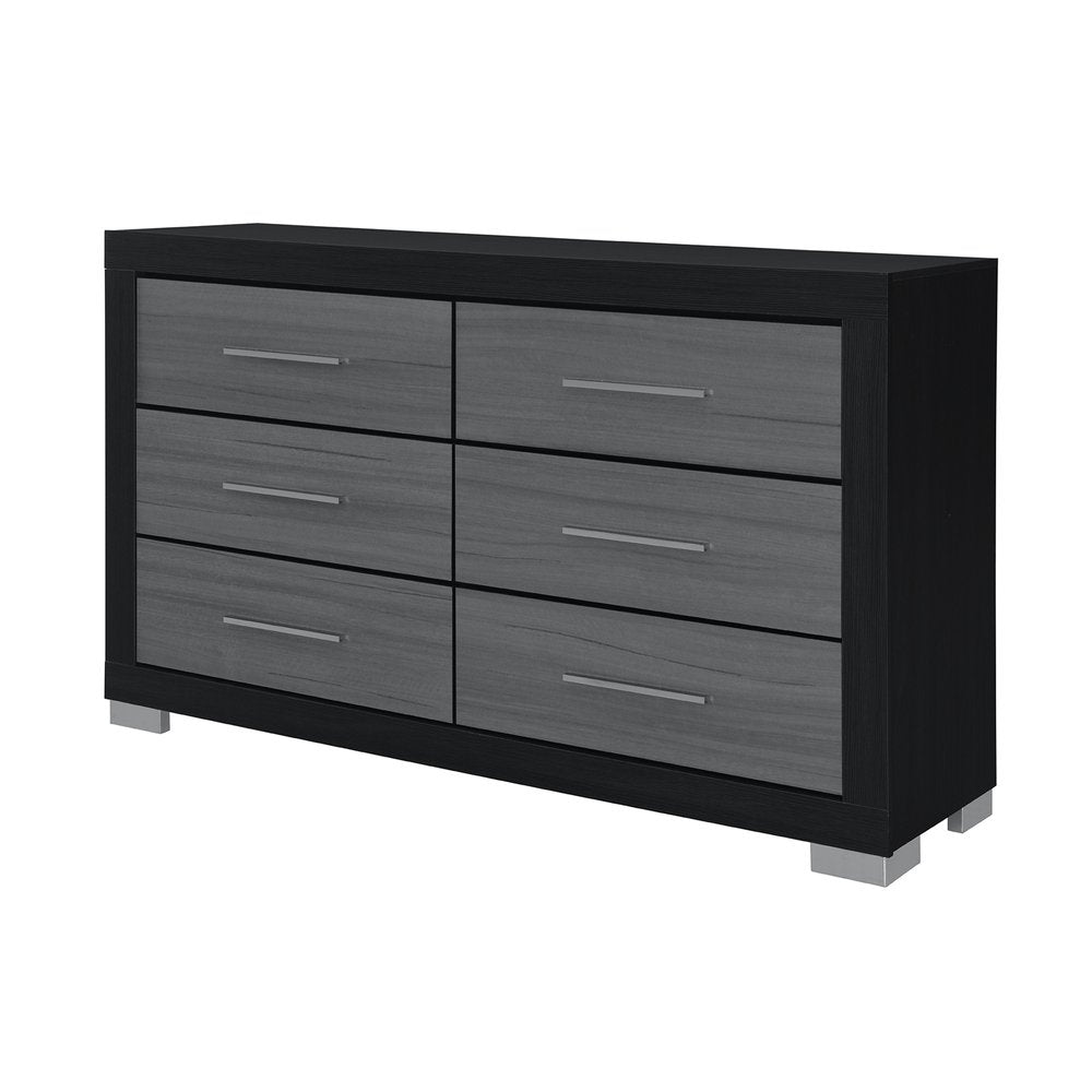 Black and Gray Wood Six Drawer Double Dresser - 63-inch