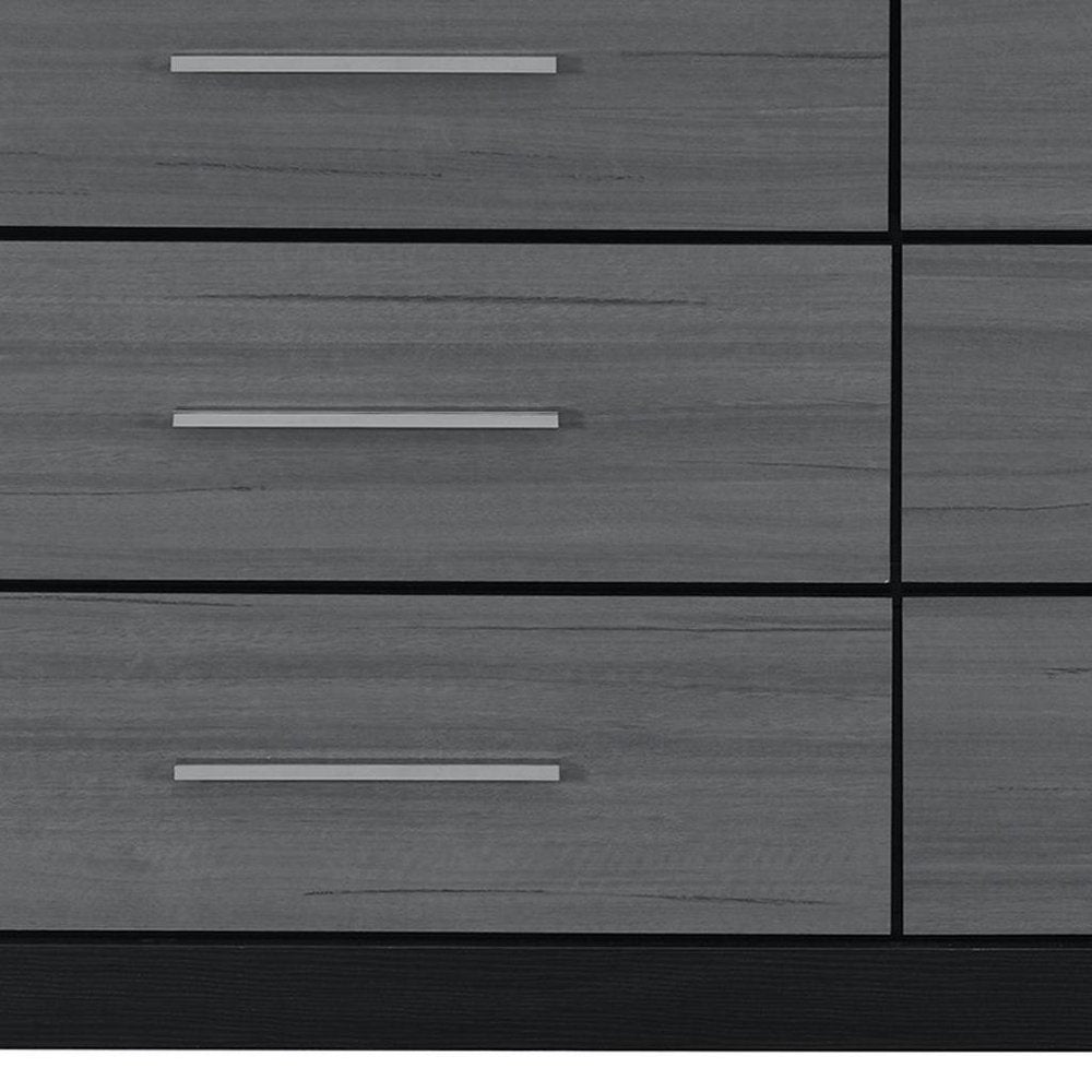 Black and Gray Wood Six Drawer Double Dresser - 63-inch