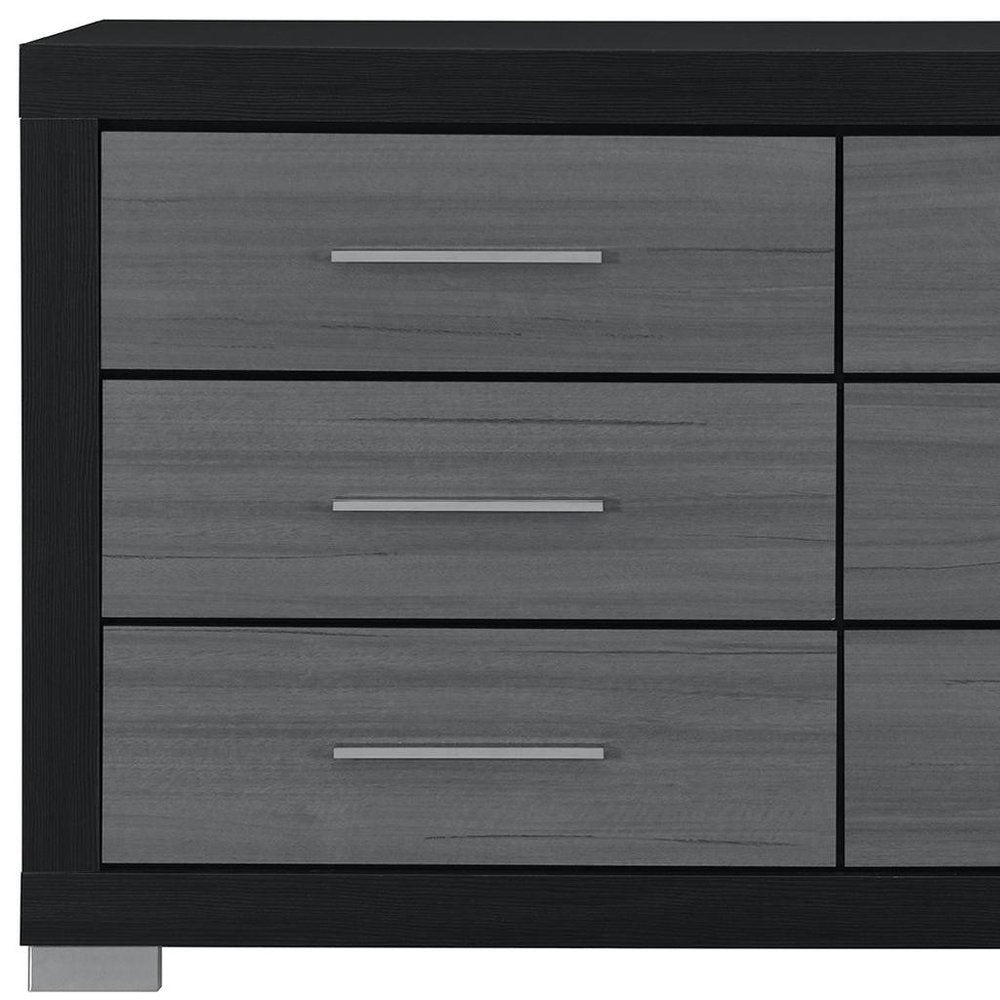 Black and Gray Wood Six Drawer Double Dresser - 63-inch
