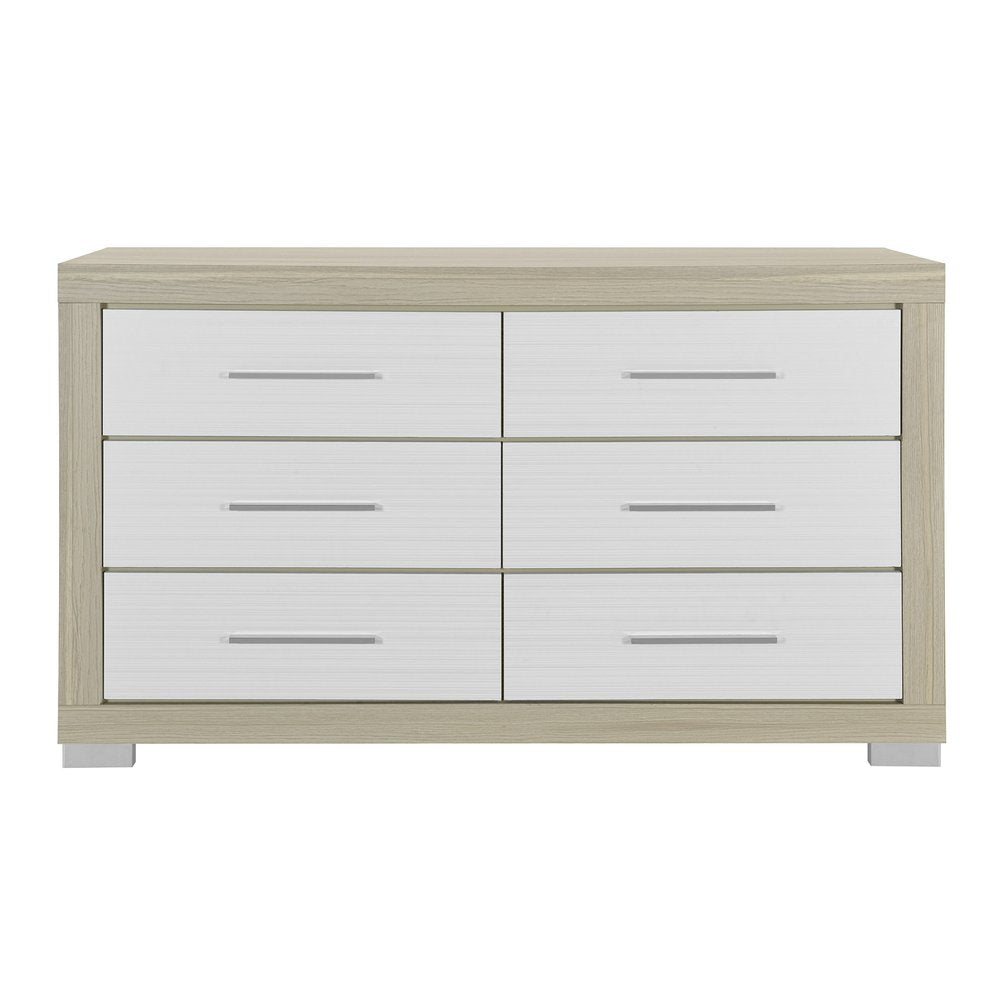Natural and White Wood Six Drawer Double Dresser - 63-inch