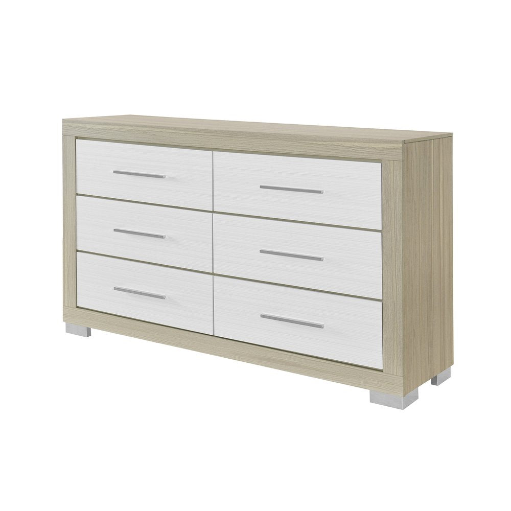 Natural and White Wood Six Drawer Double Dresser - 63-inch