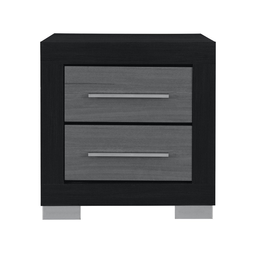 Black and Gray Wood Square Two Drawer Nightstand - 23-inch