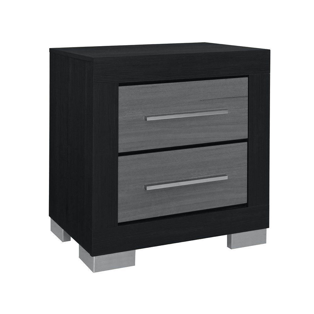 Black and Gray Wood Square Two Drawer Nightstand - 23-inch