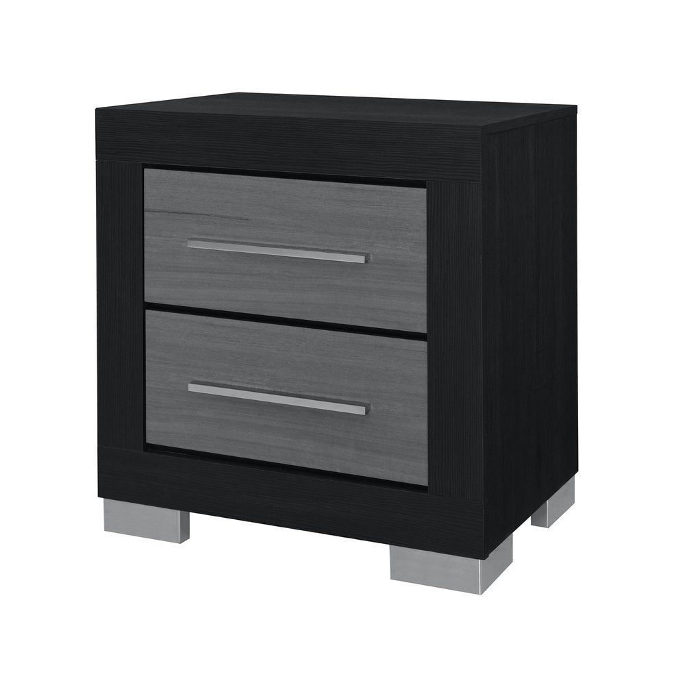 Black and Gray Wood Square Two Drawer Nightstand - 23-inch