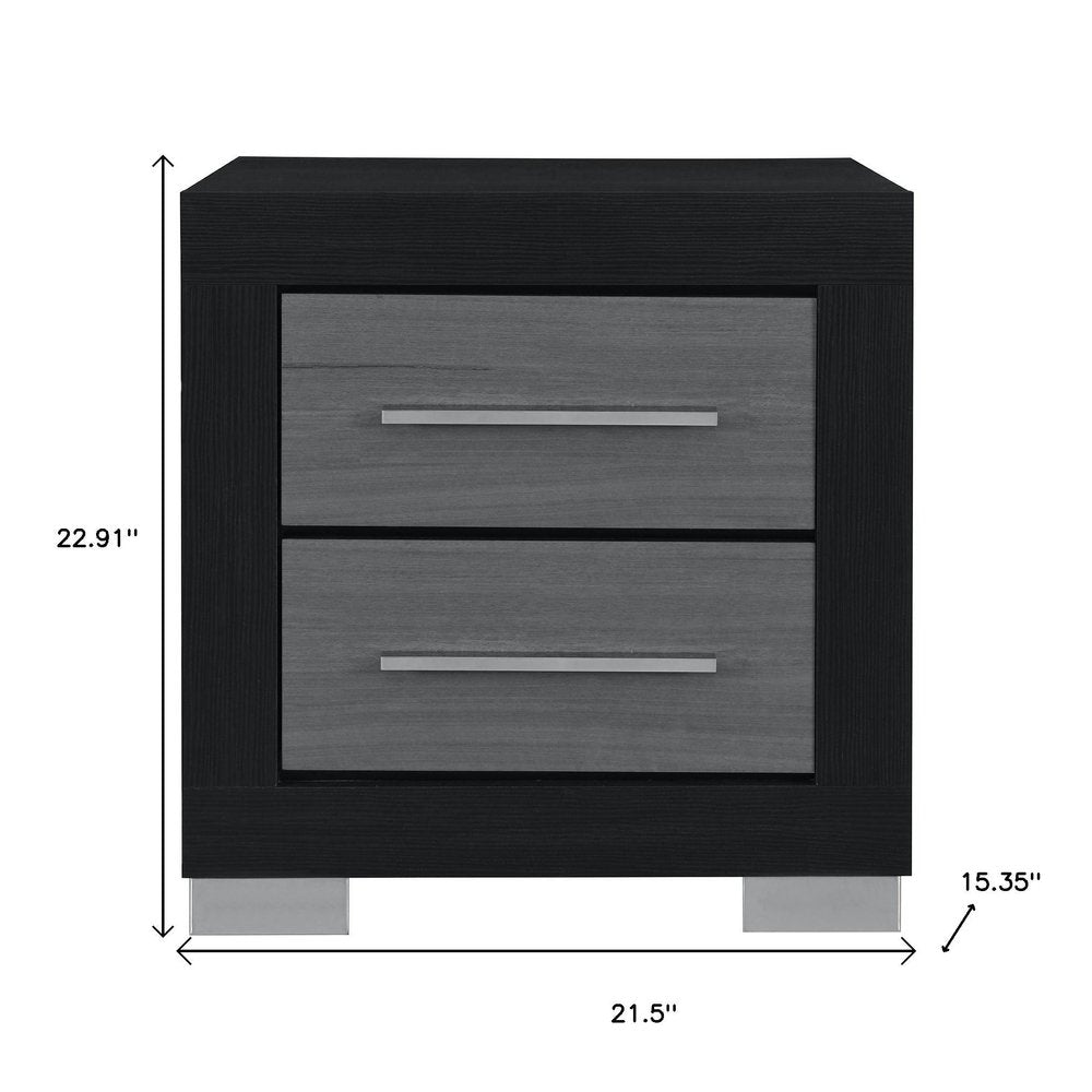Black and Gray Wood Square Two Drawer Nightstand - 23-inch