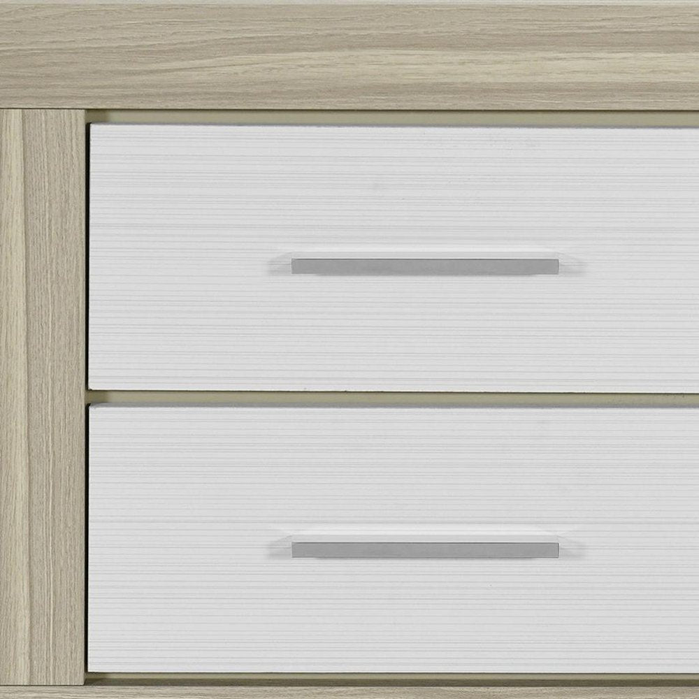 Natural and White Wood Square Two Drawer Nightstand - 23-inch