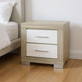 Natural and White Wood Square Two Drawer Nightstand - 23-inch