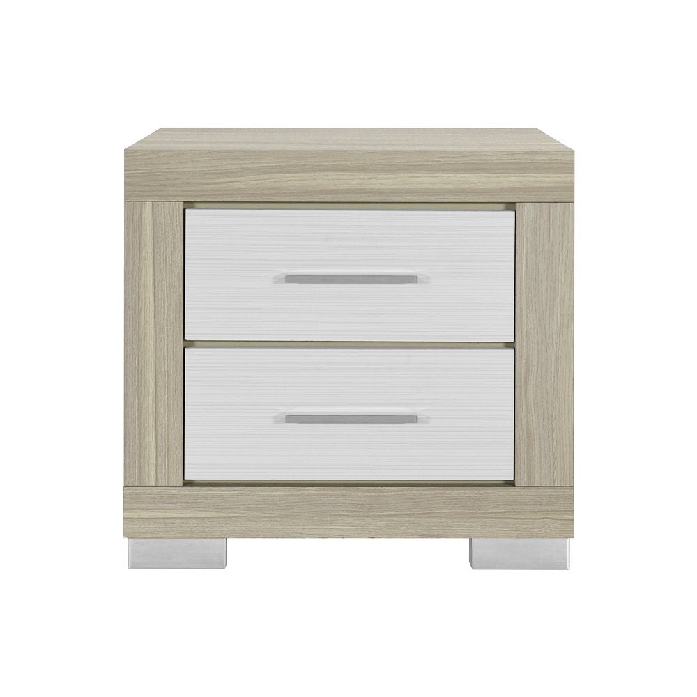 Natural and White Wood Square Two Drawer Nightstand - 23-inch